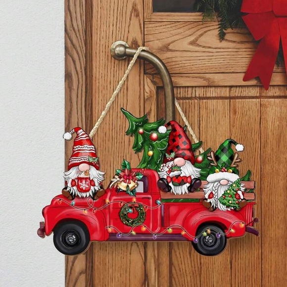 NWT- Adorable- Gnome Trio- Wooden Holiday Farmtruck Decoration Sign - Picture 2 of 6